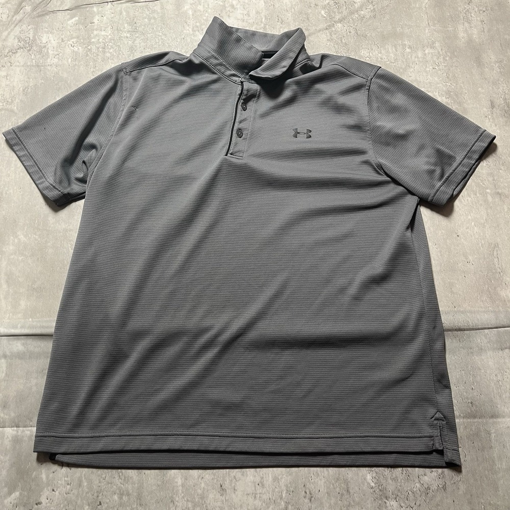 Under Armour HeatGear Men's XL Gray/Black Loose Fit Polo Shirt-EUC